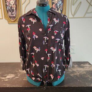 Black and Mushroom Button Down Causal Top